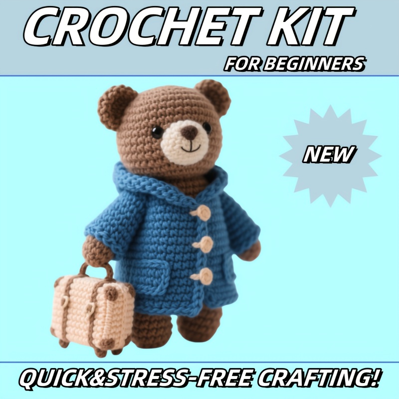 1pc cute bear crochet kit for beginners complete amigurumi plush   set with all materials yarn hook tutorial unfinished handmade knitting material pack perfect gift for kids crochet enthusiasts   decor project for adults Product details 3