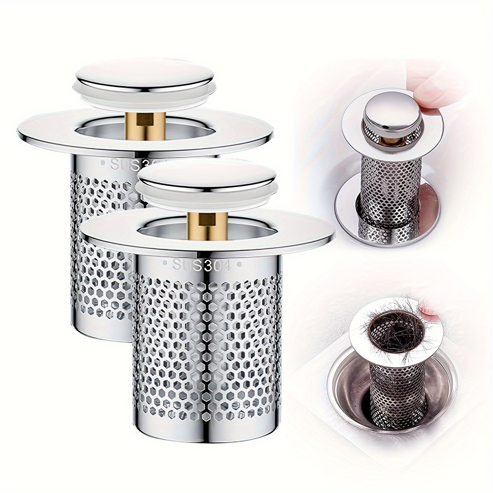 

Stainless Steel Bathroom Sink Stopper - Fit, Press-type Drain With Hair & , Leakage, Universal Accessories