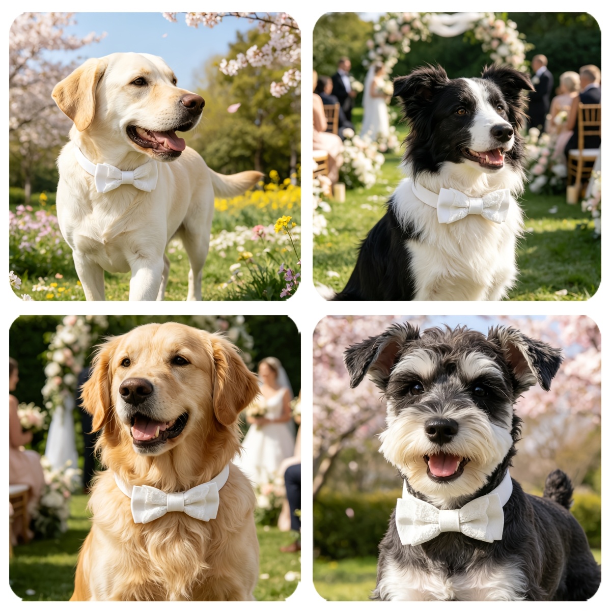 White Lace Bowtie Dog Collar with Adjustable Floral Design
