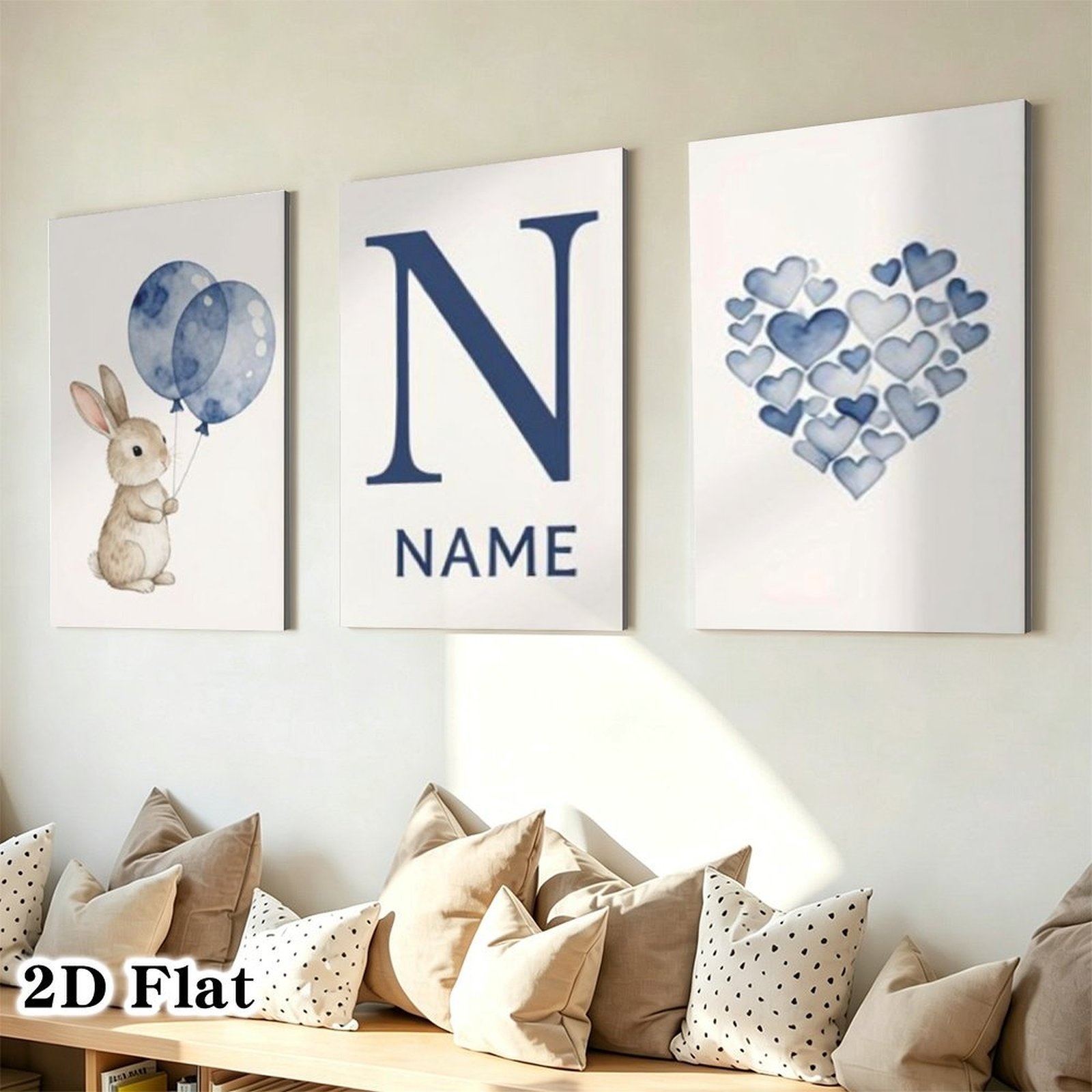 Personalized 3pcs Set Customizable Canvas Poster, Cute Rabbit Art