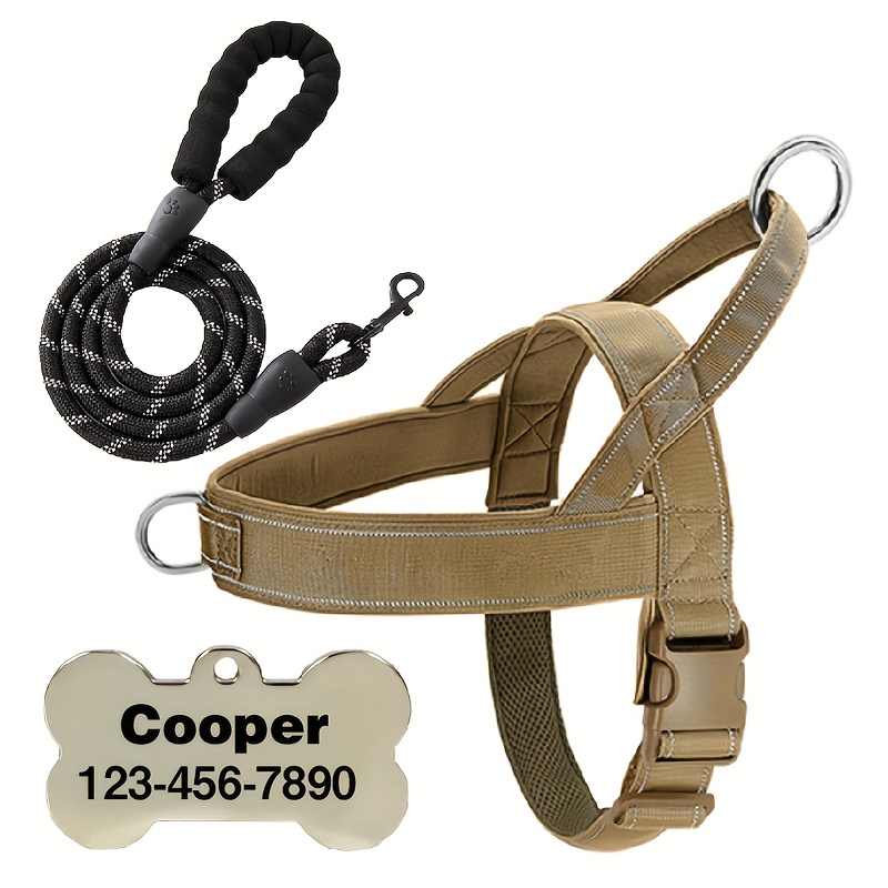 Custom Dog Tags Set with Tactical Harness & Reflective Leash