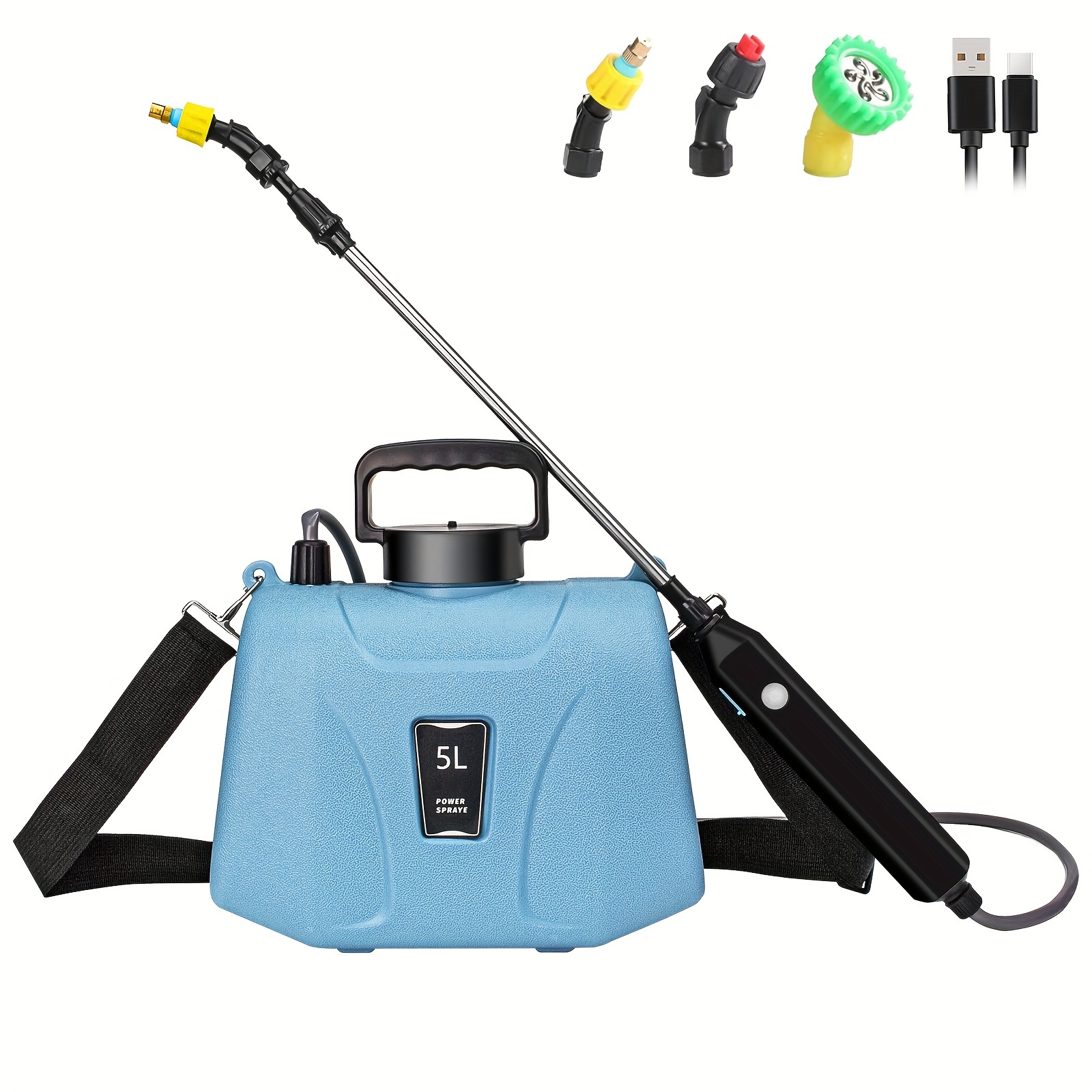 

1.35 Gallon Battery Powered Sprayer, Electric Sprayer With Usb Handle, Telescopic Wand, 3 Mist Nozzles And Adjustable Shoulder Strap, Garden Sprayer For Gardening, Cleaning