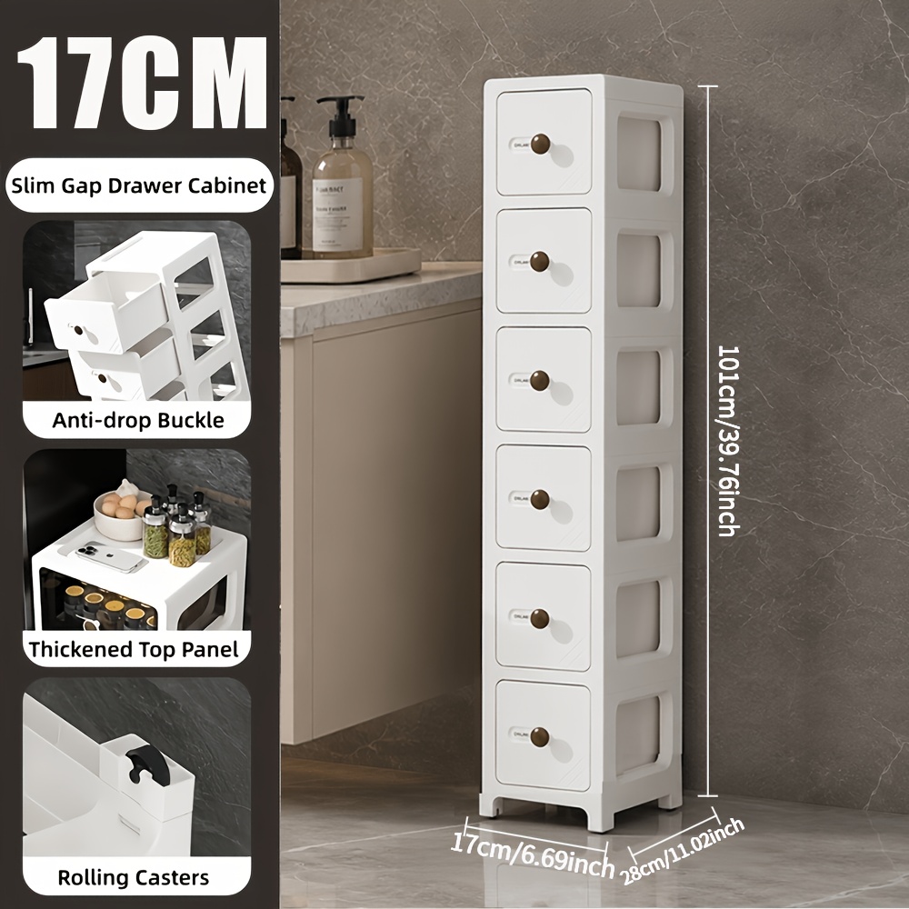 TEMU Étagère de salle de bain empilable avec roulettes, armoire de rangement autoportante pour étroits, conteneur organisateur à tiroirs mobiles