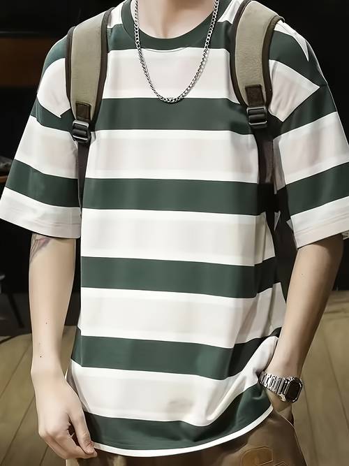 item picture summer mens short sleeve printed striped versatile round neck casual