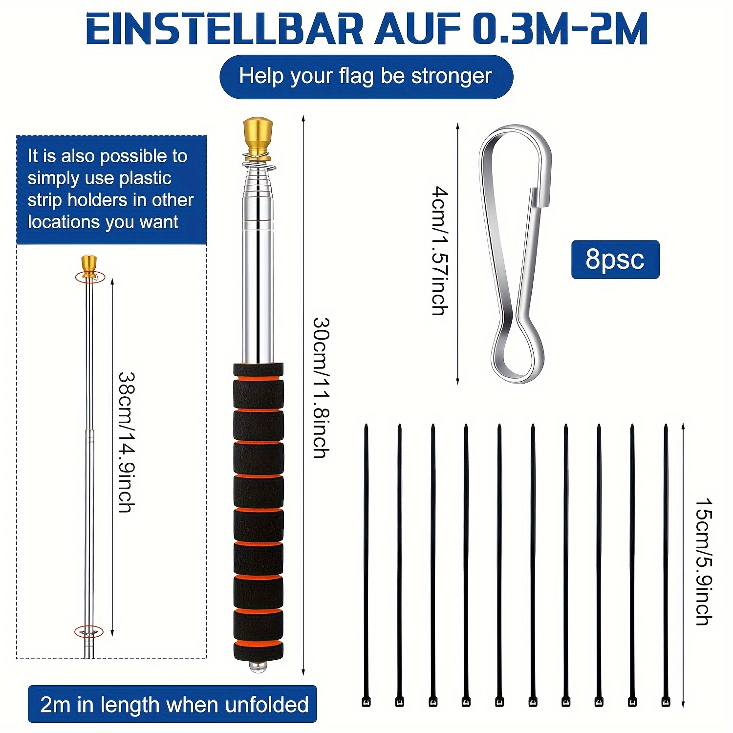 OMIGA Mat Drapeau Exterieur 3m Hampe Pour Drapeau En Acier