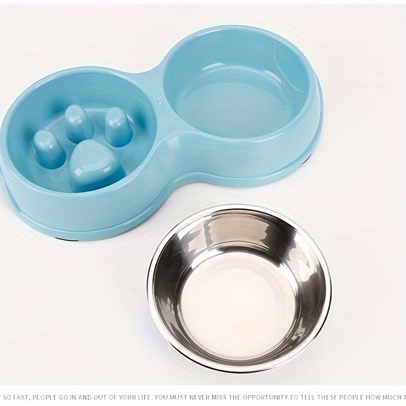 2 in 1 stainless steel slow feeder water bowl for dogs anti choke non slip pet dish with paw print design pink green plastic base for food   bowl slow feeder pet feeding station durable pet material Product details 2