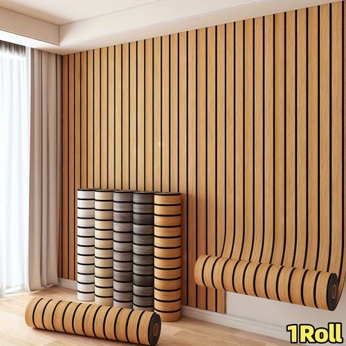 1/3 rollos de papel tapiz autoadhesivo con 3d madera - cuadrícula engrosado, diseño para decoración del y paredes destacadas en salas o tvs, aplicación sencilla pelar & pegar, dicoración , acabado