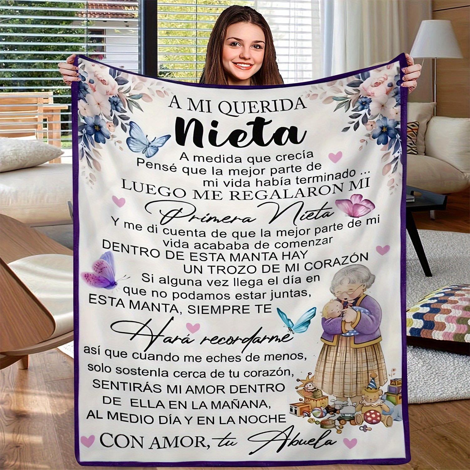 

Cozy Spanish Letter Flannel Throw Blanket - Perfect Grandma To Granddaughter Gift, Soft & Warm For Couch, Bed, Office, And Travel Grandma Blanket Grandson Blanket From Grandma