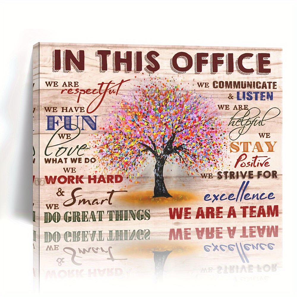 

1pc Wooden Framed Canvas Painting Inspirational In This Office We Are A Team Print Colorful Tree Motivational Wall Art Prints, For Home Decoration, Living Room Out Of The Box Eid Al-adha Mubarak