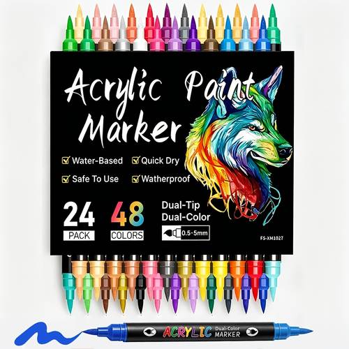 24 48 72 144 240 colors dual tip acrylic marker set double ended brush and nibs vibrant water based paint for rock painting ceramic professional artistic use brand