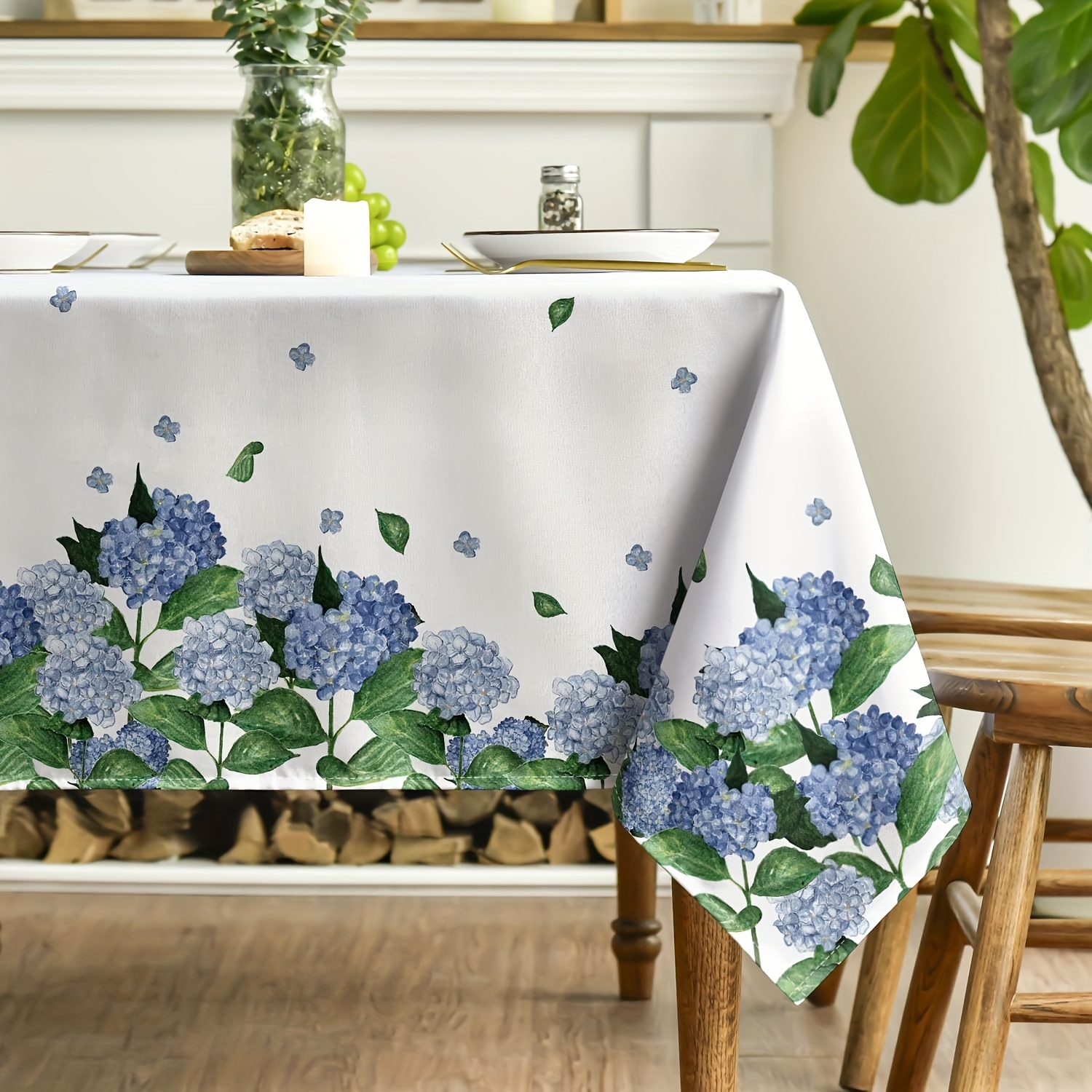 TEMU Easter Hydrangea Watercolor Tablecloth - Spring/summer , Polyester Rectangular Cover For Parties & Picnics, Garden Decorations