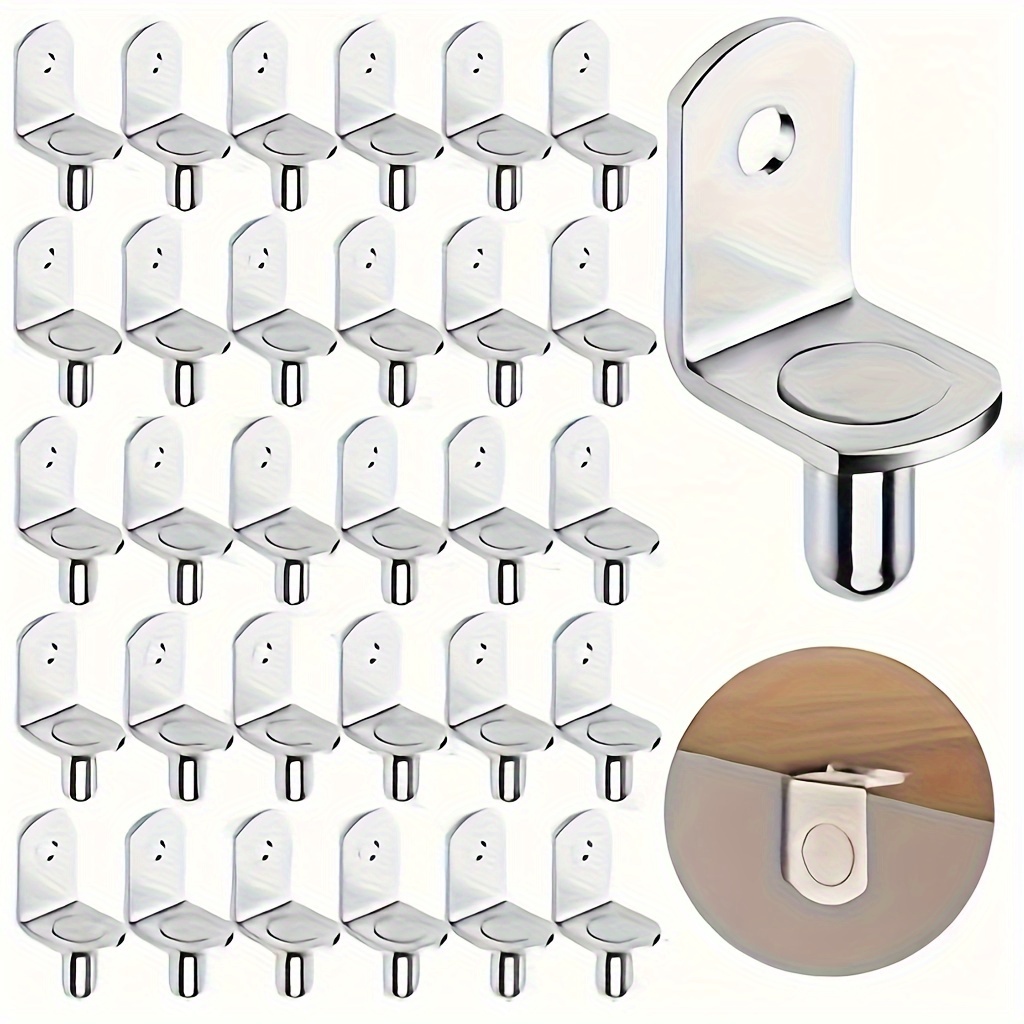 

28pcs L-shaped Metal Shelf Support Pegs, 5mm With Holes - Durable Cabinet Bracket Pins For Furniture & Shelves