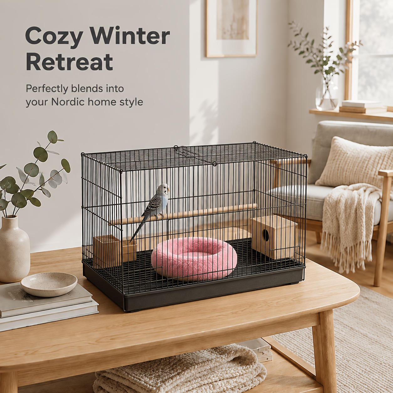 TEMU Petit lit pour animaux de compagnie et nid d'oiseau pour hamsters, , habitat de hamster - Accessoire de cage rond et duveteux en peluche avec