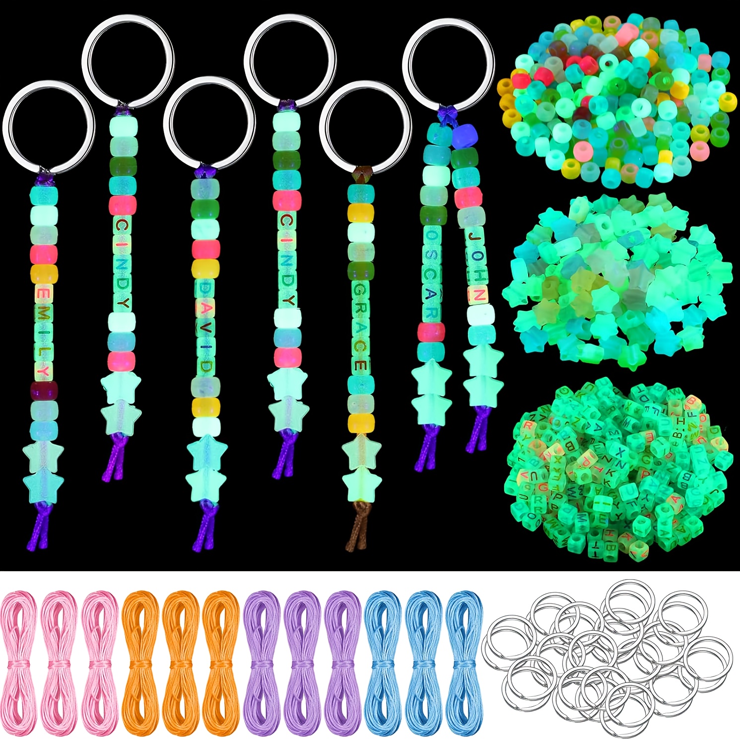 Image of 564pcs Beaded Keychain Kit Keychains Making Craft Adjustable Letter Beads String Mama Sports Gifts Alphabet Jewelry Backpack Additions Holiday Party Favors (glow, Cute Colors)