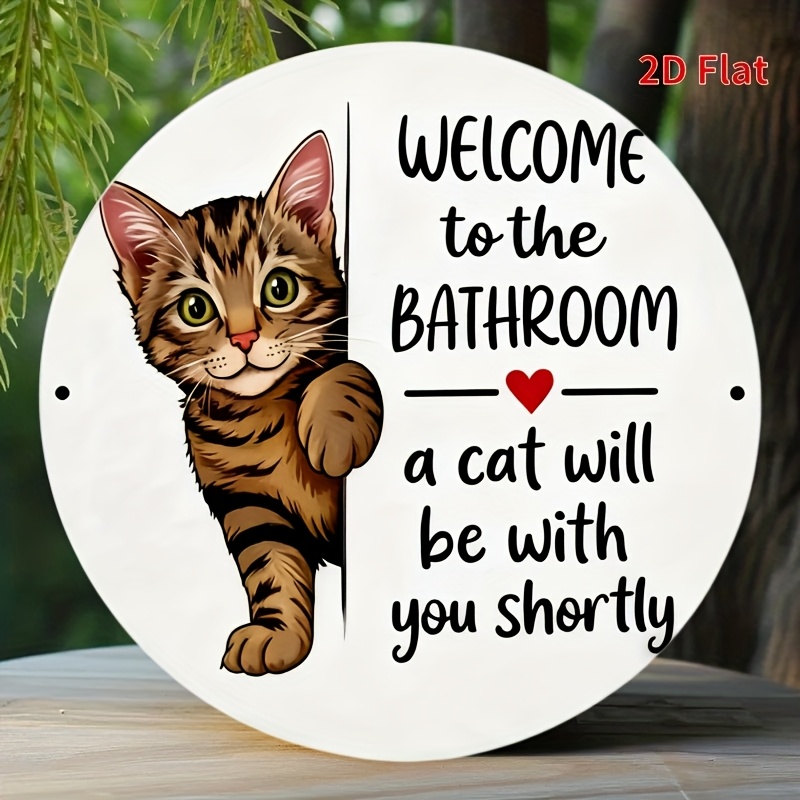 TEMU 2d Flat, 1pc 8x8 Inch A Pair Of Bathroom Cat Welcome, Metal , Suitable For Home, Office, Bedroom Decoration, Shop Decoration, Garage Decoration,