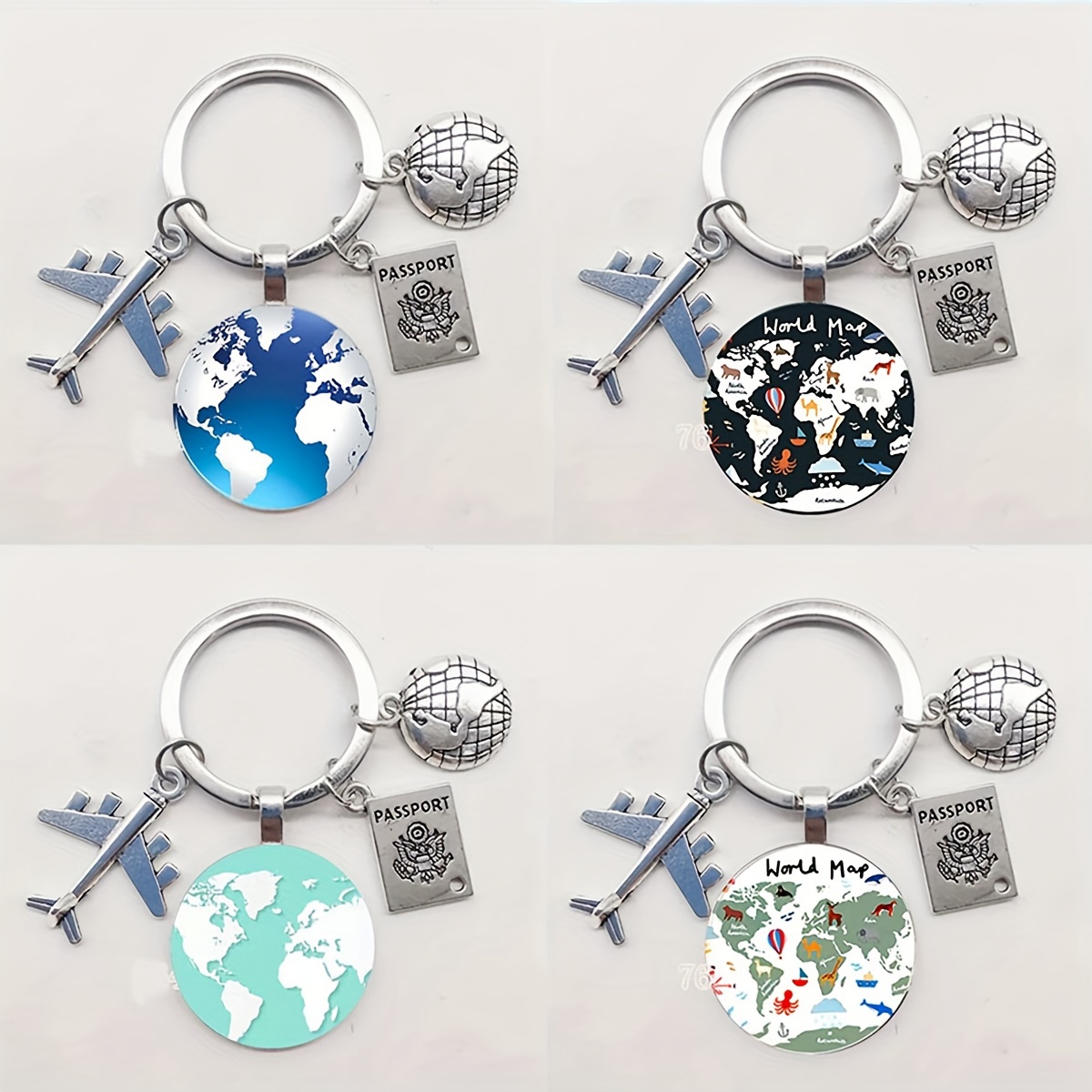 

1pc, Vintage 25mm Map Keychain For Travel Exploration With Glass Dome Cabochon Airplane Charm Pendant Keychain