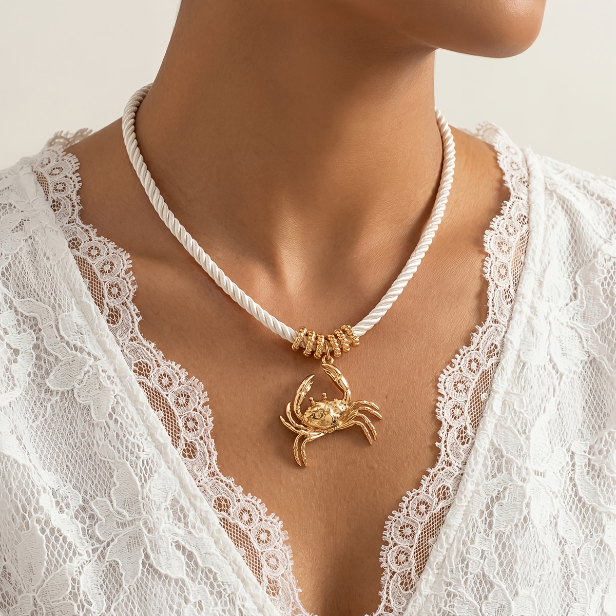 TEMU Collana con ciondolo a con intrecciata , stile resort , con intrecciata a testura grossolana e ciondolo in metallo a realistico tridimensionale