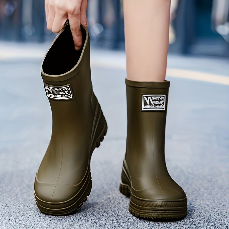 TEMU Japanese Women's Rain Boots Mid-calf Fashion Adult Work Anti-slip Durable Thick-soled Rubber Shoes For Outdoor Car Wash Camping Fishing High For
