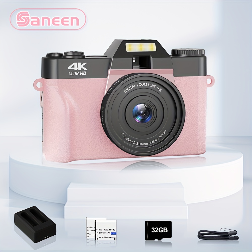 4K Digital Camera for Photography Autofocus 16X Digital Zoom, 48MP Vlogging  Camera with 32GB SD Card, 3'' 180° Flip Screen Compact Camera,2 Batteries