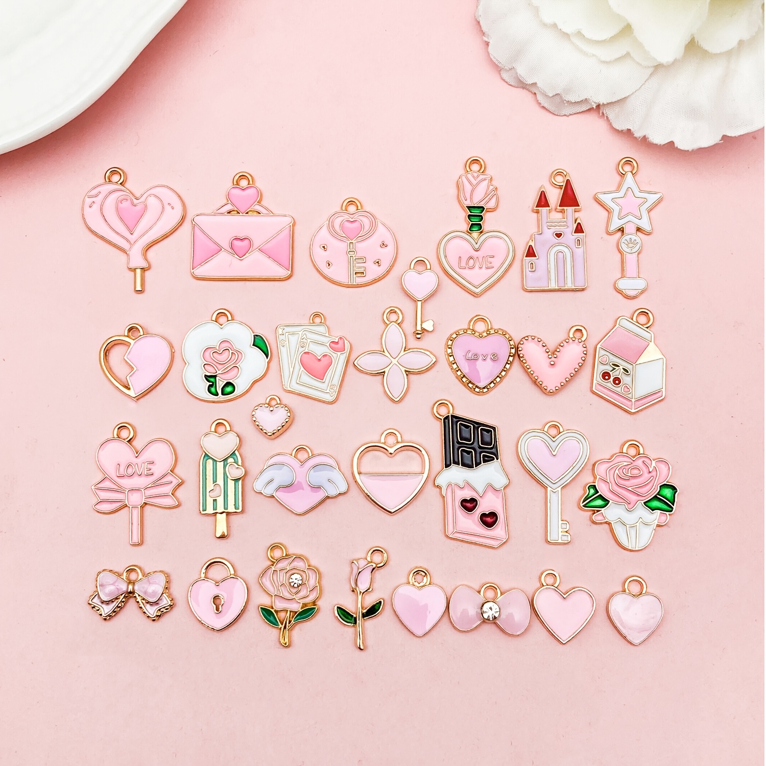 

Sailanzi 30pcs Pink Enamel Charms, Zinc Alloy Pendants For Making, Valentine's Day Bracelet Necklace Earrings Crafting Accessories