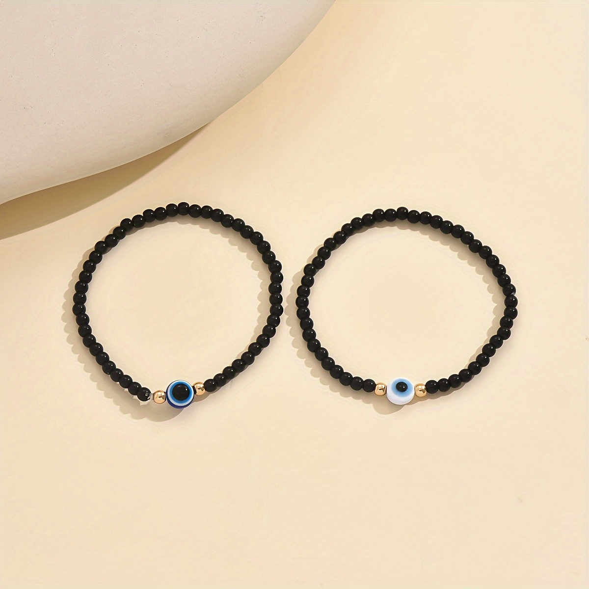 Set of 2 Retro Beaded Elastic Bracelets - Stylish Gift Accessories