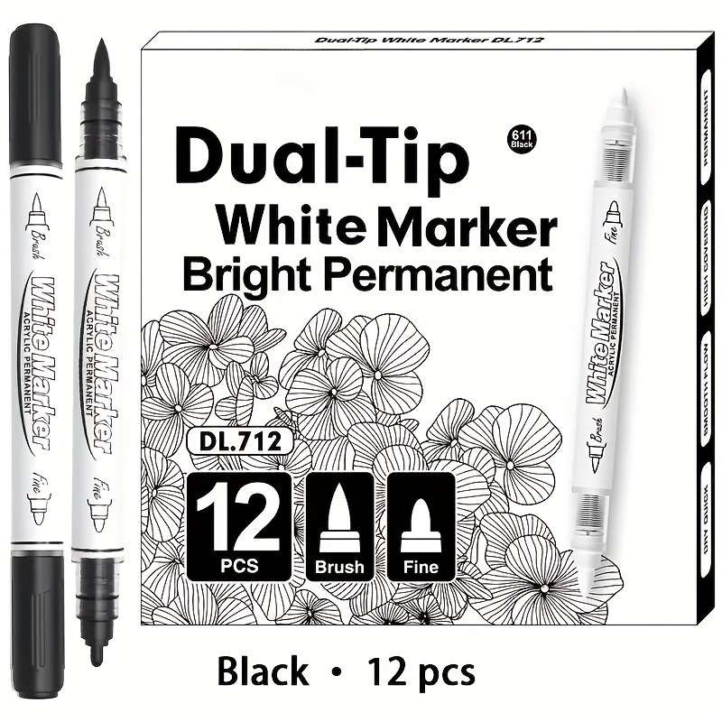 TEMU 12-pack Dual Tip Straight Liquid Markers - Universal Pvc Art Highlighters, High-capacity, & , Versatile For Paper, Ceramics, Stone, Plastic -