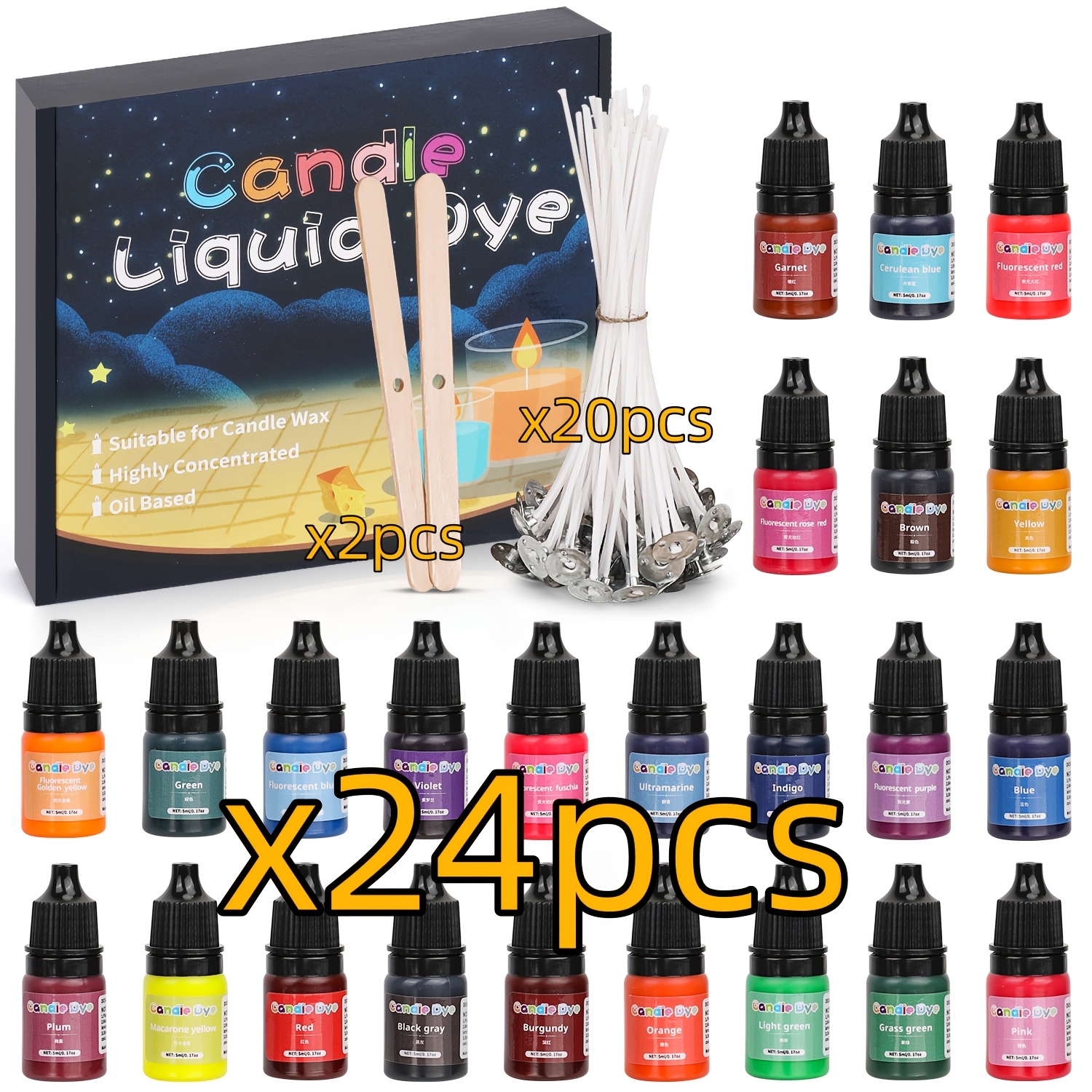 Blingfun Candle Dyes - --based Dyes For Candles And Soaps In 24 Vibrant Colors, Perfect For Projects, With High Concentration Hues.