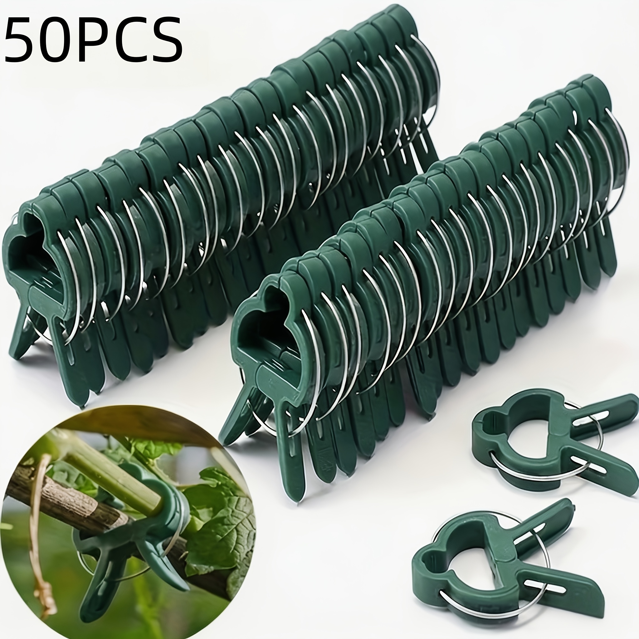 TEMU 50pcs Heavy-duty Garden Plant Clips, Boosfry Reusable Quick Fastening Clips, Green Plant Support Clips, Suitable For Tomatoes, , Vines, Roses,