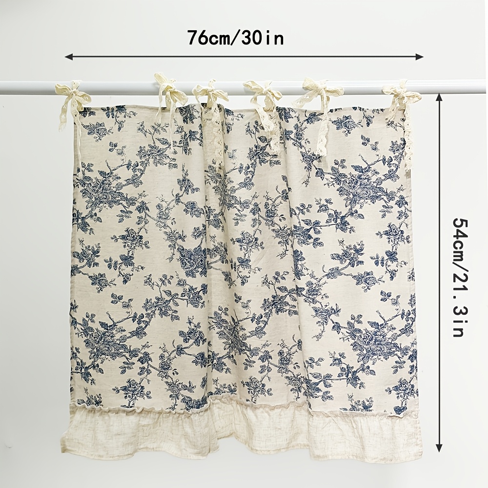 TEMU Vintage Blue Printed Oven Curtain, Decorative Curtain