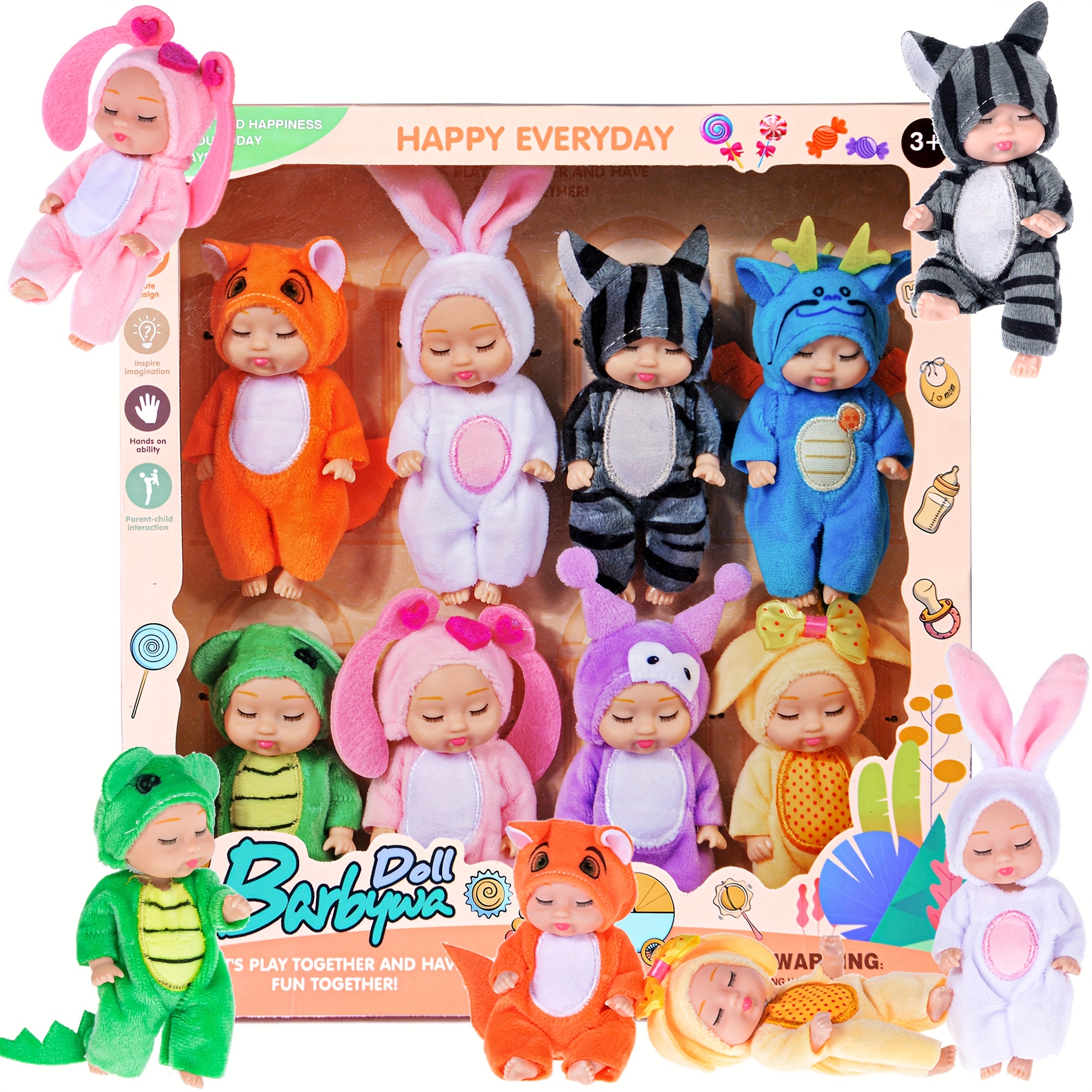 TEMU 8 Pack Mini Baby Dolls - 4 Inch Animal Theme Lifelike Baby Dolls For Girls Age 3+ As Christmas Gift, Learning About , Animal Theme Dolls, Animal