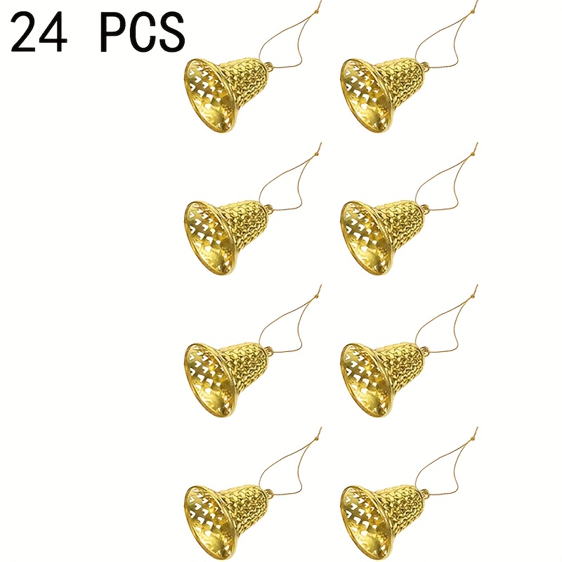 TEMU 24pcs Golden Bell Christmas Tree Ornaments - Shiny Plastic Hanging Bells With , Holiday Decorations Suitable For Xmas Tree, Tree Topper, / Party