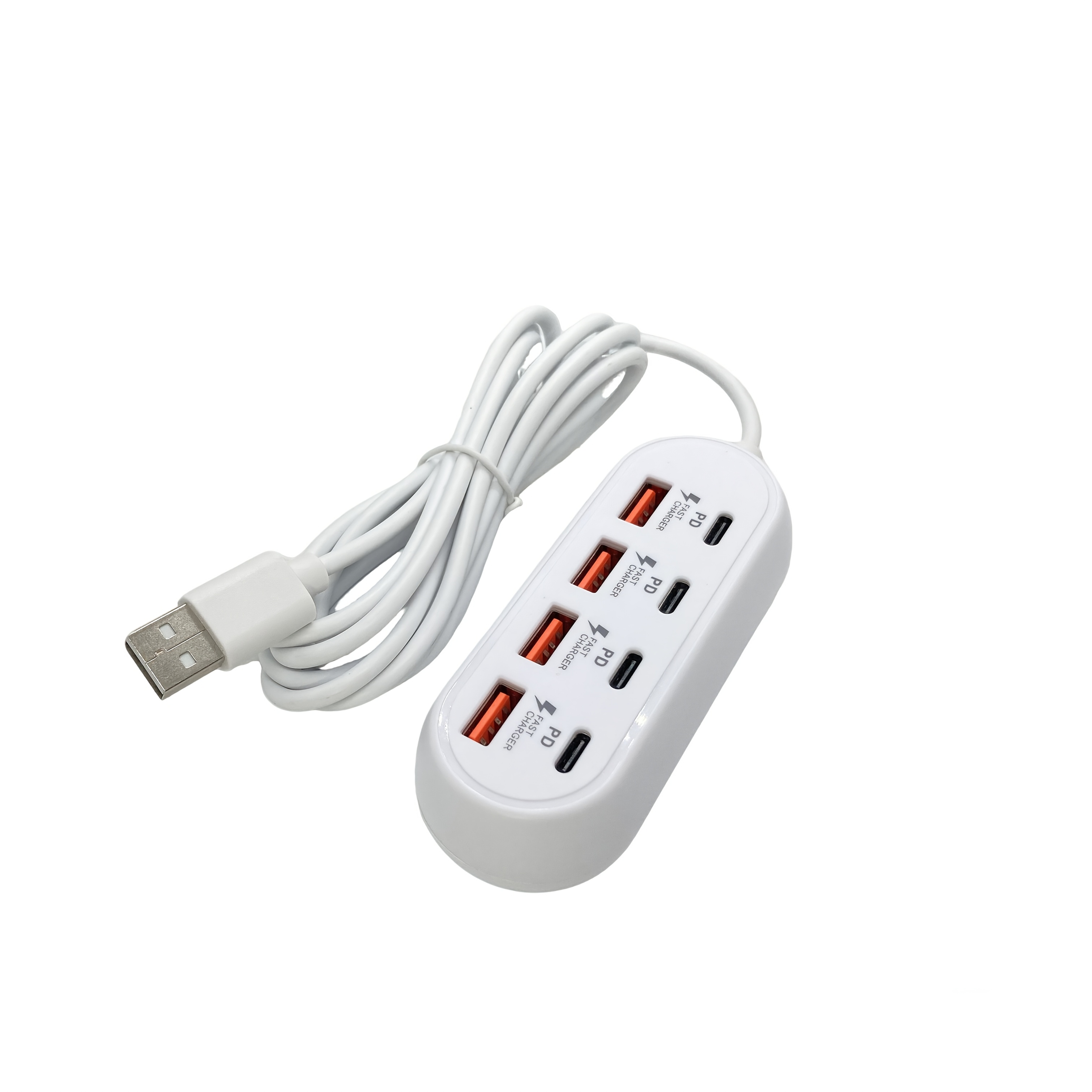 TEMU USB 8-en-1 avec Charge Rapide 25W & 4 Ports USB + 4 Ports USB-C, 3 Longueurs de Câble (30cm/1,2m/2m) pour PC Portable/Tablette/Téléphone, Design