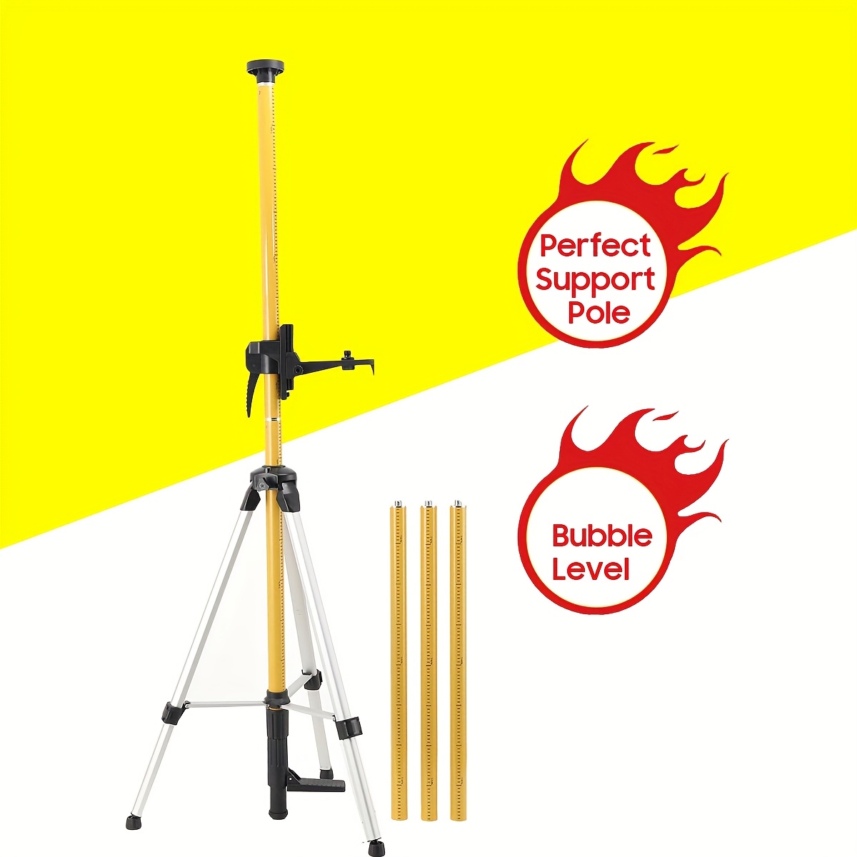 Surveying Tripod Medium Measuring Tools, Laser Level Pole With Tripod And Telescopic Rod Thread Flat Tripod For Professional Surveying Auto Level And