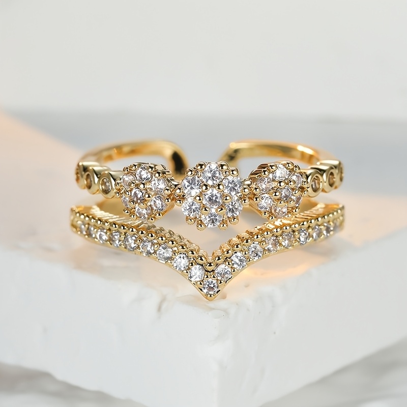 Image of A Double-layer -cut Openwork Ring For Women, Featuring Classic Luxury, Fashionable , Elegant , And Exquisite . With White Synthetic Synthetic Zirconia, Suitable For Parties, Weddings, And Daily Wear