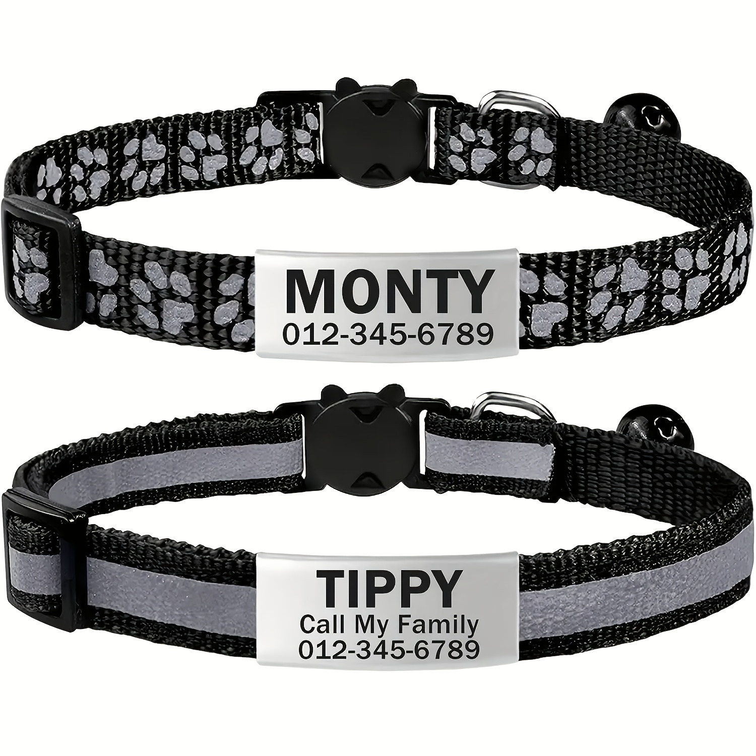 TEMU 2pcs Set - Custom Reflective Cat Collar With A Bell, Featuring A And Reflective Cloning. Includes A Personalized Id Tag, Adjustable Size,