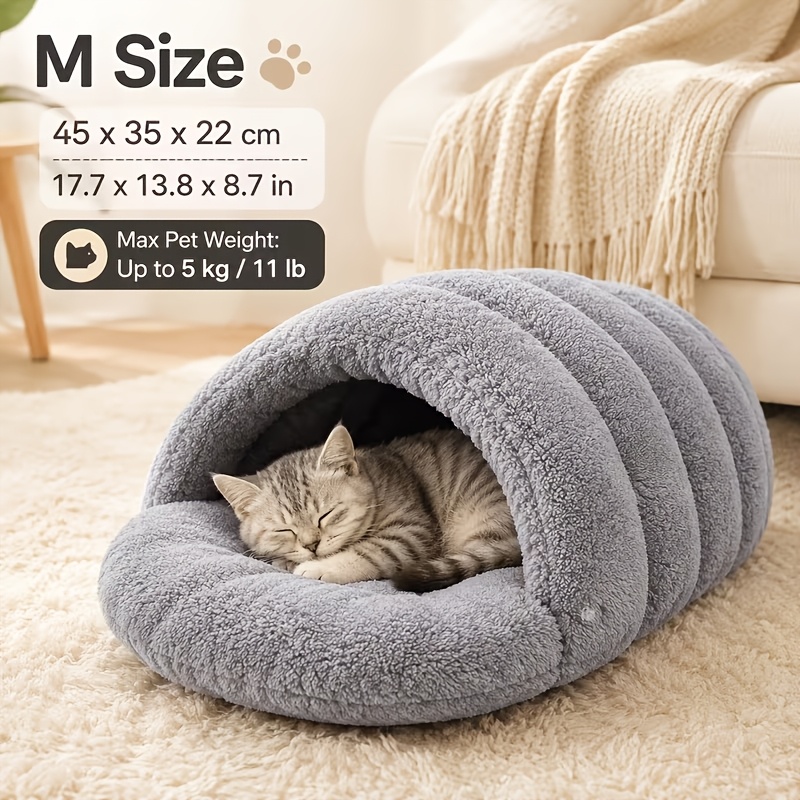 TEMU [2.0 Warm Pet Bed For Rest] Cozy Plush Pet Cave Bed | Tunnel Sleeping Nest For Cats & Small Dogs, Soft Cushioned Interior, Warm Slipper-shaped