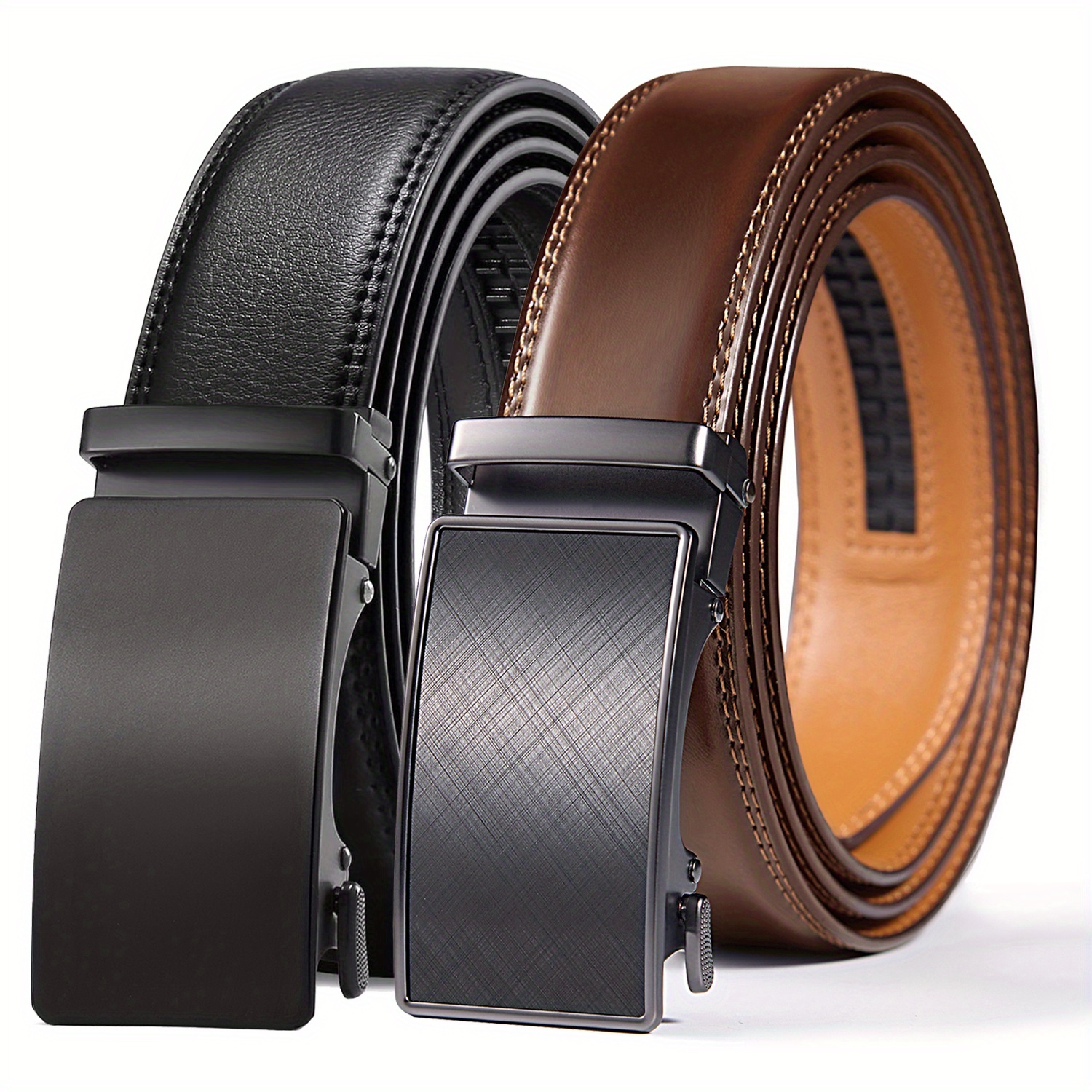 TEMU Ratchet Belt For Men (2 Pack) Leather Mens Belt For Gift Men Dress And Casual, , Suitable For Waist 28" To 52"