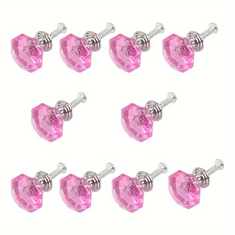 Image of 10pcs Pink Crystal Quadrilateral Cabinet Pulls - Acrylic Drawer Handles With Mounting Hardware Included