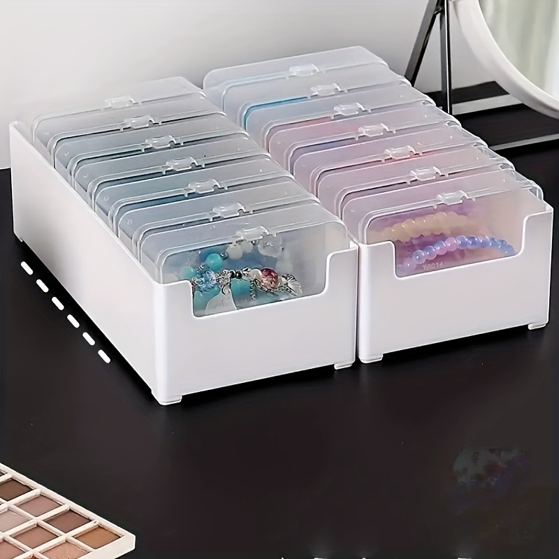 TEMU 2pcs Set Of Transparent Plastic Storage Boxes, Including 7 Small Compartments And 1 Large Compartment. Stackable Design, Ideal For Organizing