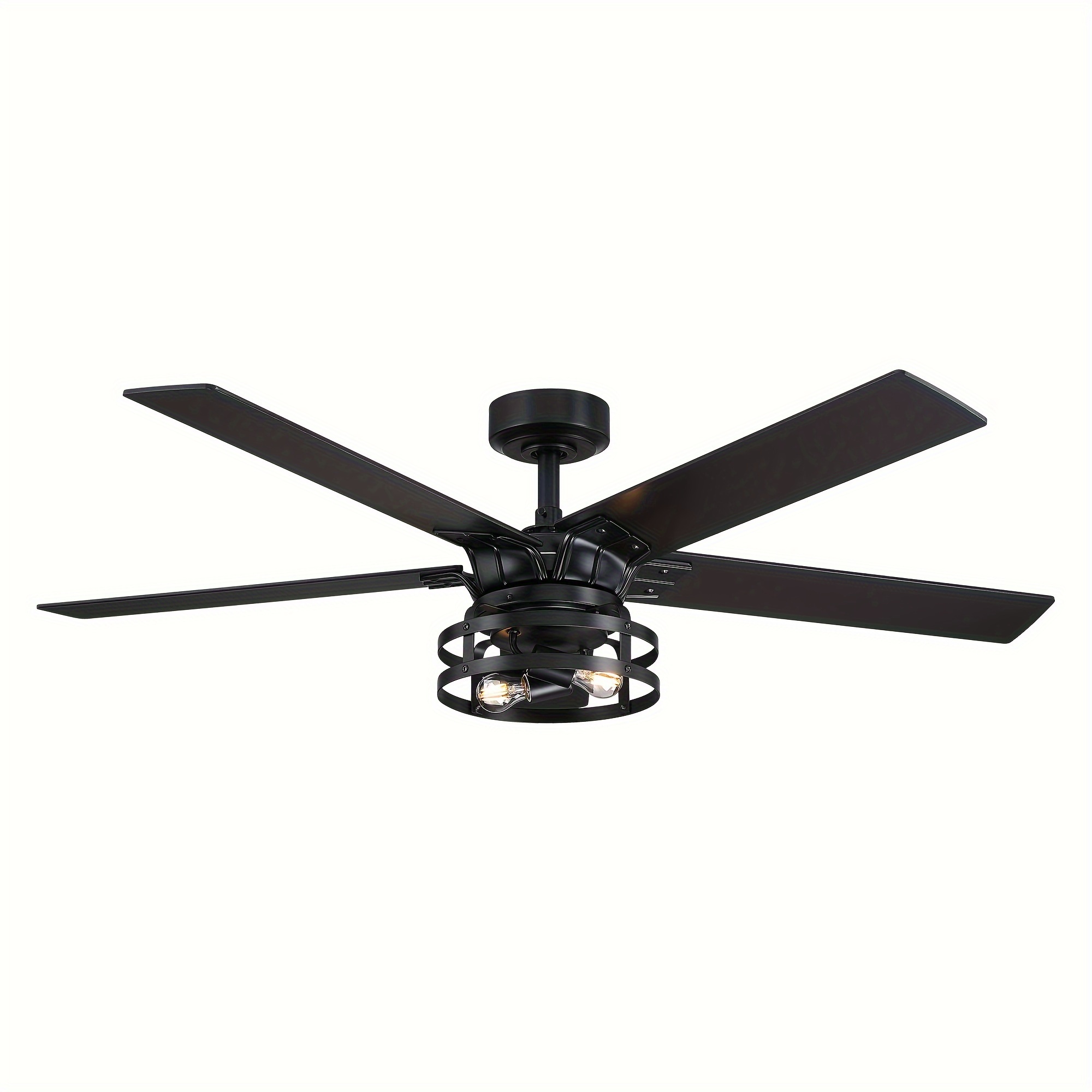 

52 In. Industrial Downrod Mount Black Ceiling Fan With Remote Control And Light Kit