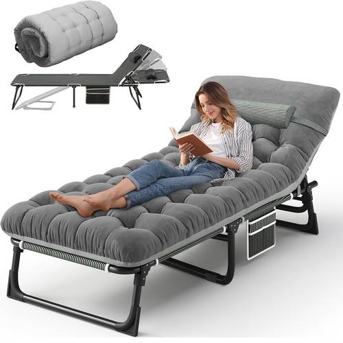camping cot with mattress 4 position folding camping bed hold up 330lbs portable sleeping cot for camp beach patio sun tanning poolside