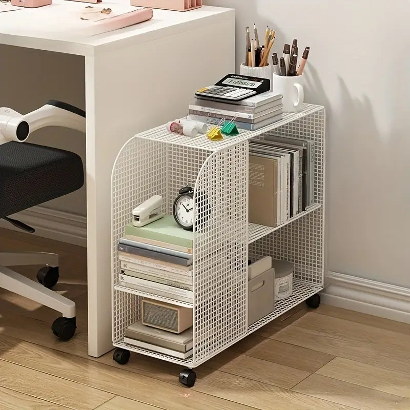 under desk rolling bookshelf organizer heavy duty metal rolling storage cart with wheels multi tier shelves drawers for home office classroom study space saving mobile book holder standing shelf standing shelf Product details 1