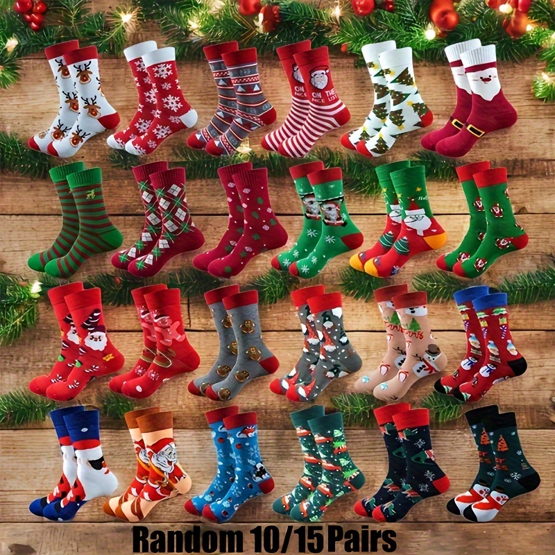 

Cozy & Cute Christmas Socks - 10/15/20pcs Set | Warm & Moisture-wicking Winter Footwear With Santa, Snowman, Gingerbread For Man & Tree Designs | Gift For Family & Friends