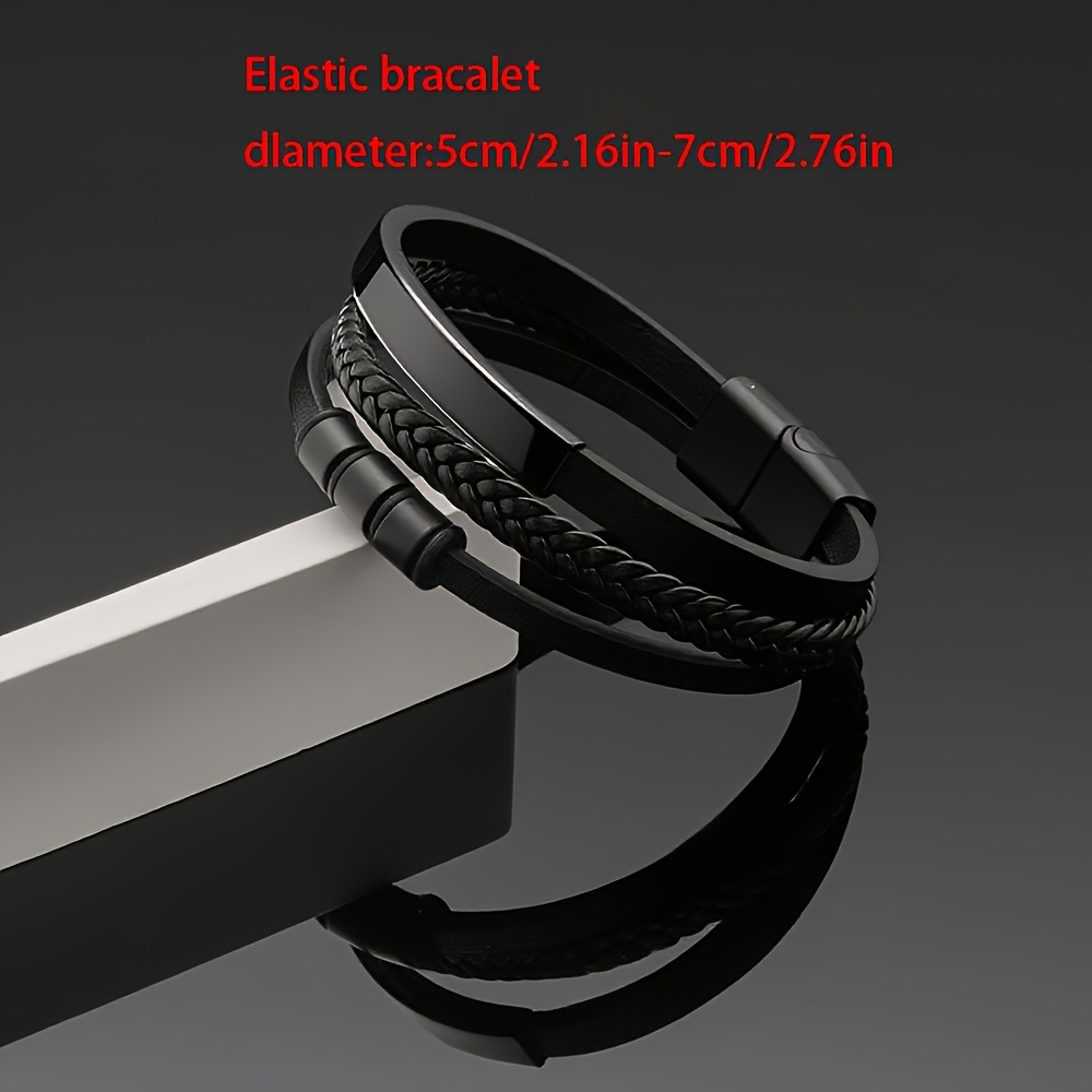 TEMU Pulsera de PU para hombre con muñequera envolvente trenzada multicapa - Estilo punk vintage adecuada para uso casual, fiestas, regalos | PU
