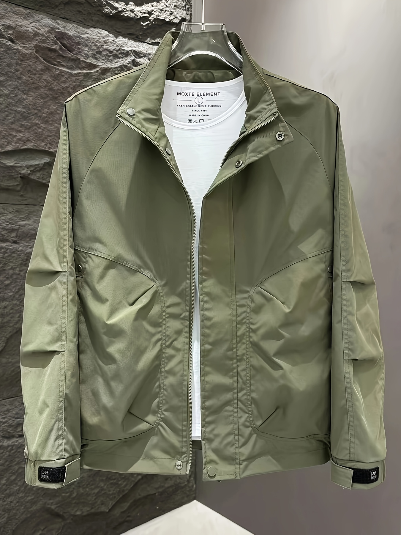 spring mens casual stand collar workwear jacket fashionable - Temu
