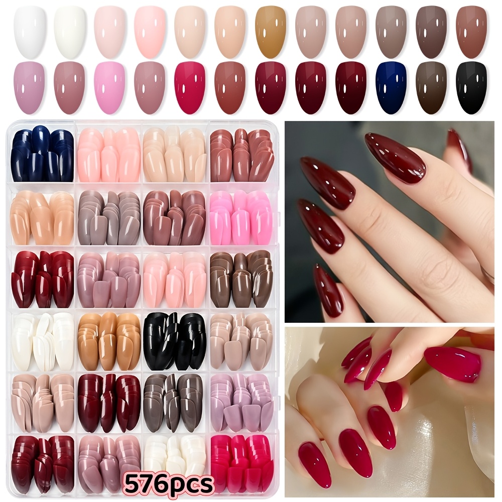 TEMU 576pcs Faux Ongles Moyenne à Pression, 24 Couleurs Brillantes Couverture Complète, Faux Ongles Artificiels en Acrylique avec Boîte de Rangement