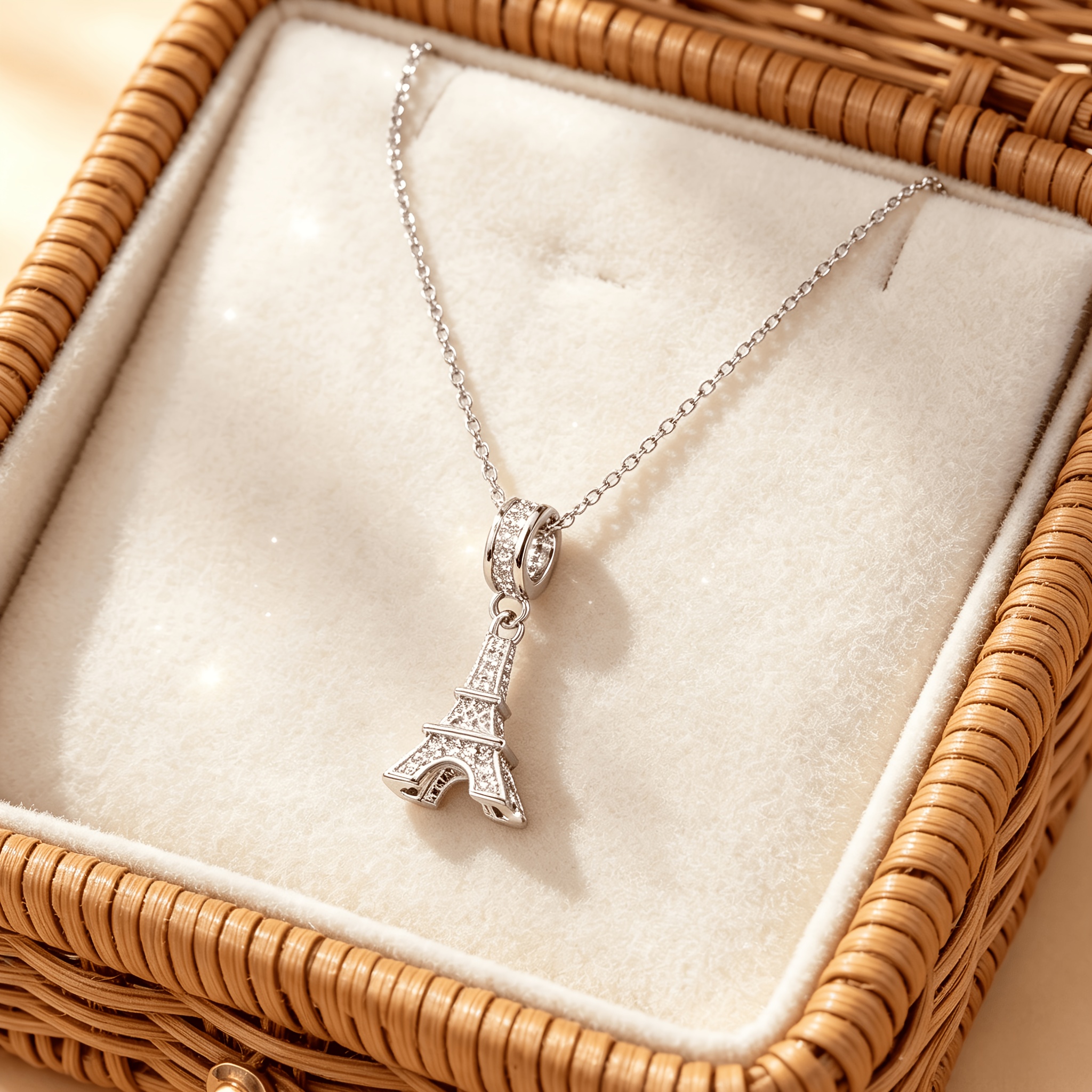 TEMU 1pc Stainless Steel Chain With Zirconia Eiffeltower Pendant Women's Fashion Necklace Jewelry, Hypoallergenic And Fade-resistant Fashion