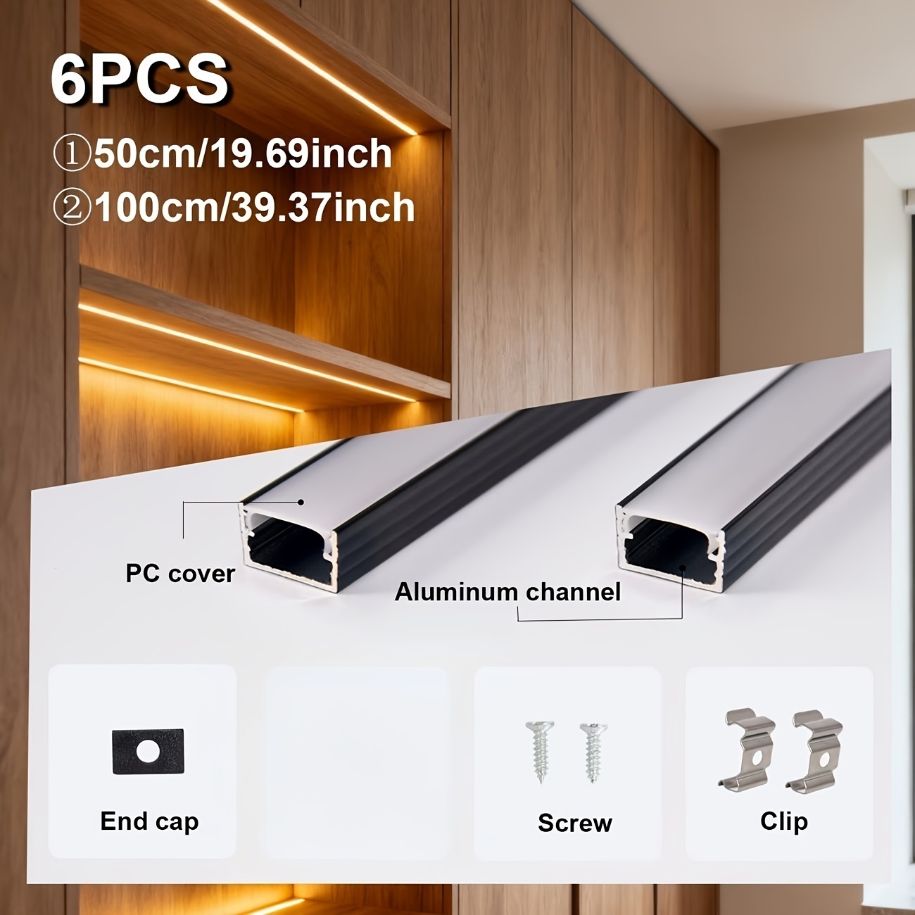 6pcs Linear LED Recessed Track Light Fixtures with Diffuser Covers