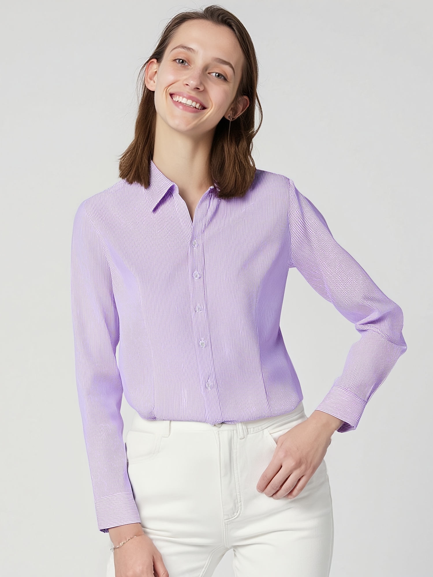 office lady collarless v neck striped dress shirts women Temu