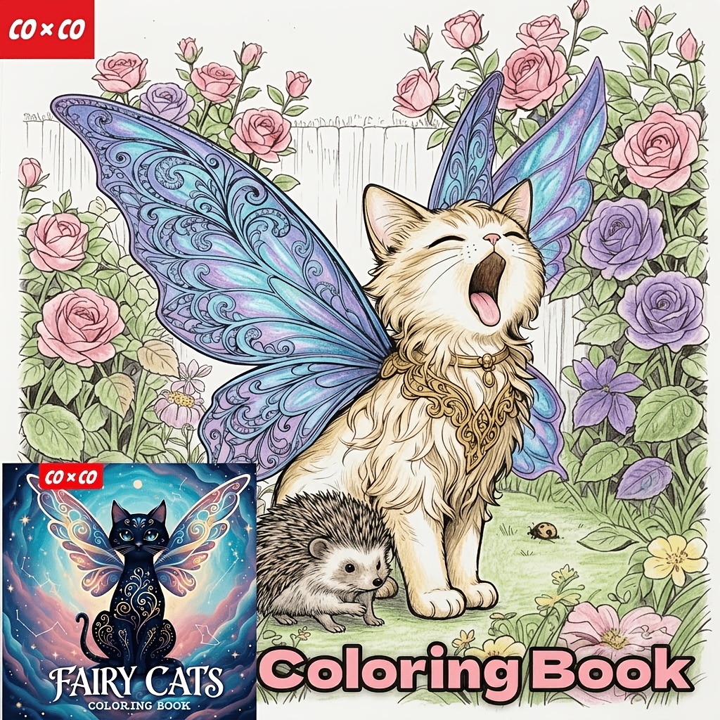 Image of 20 Pages Of Elf Coloring Book, Size 20cm X 20cm, Mysterious Starry Sky And Cats On Paper, Intricate Line Art Full , Vivid And Cute Inner Pages Designed For Adults, 1 Stroke To Stress